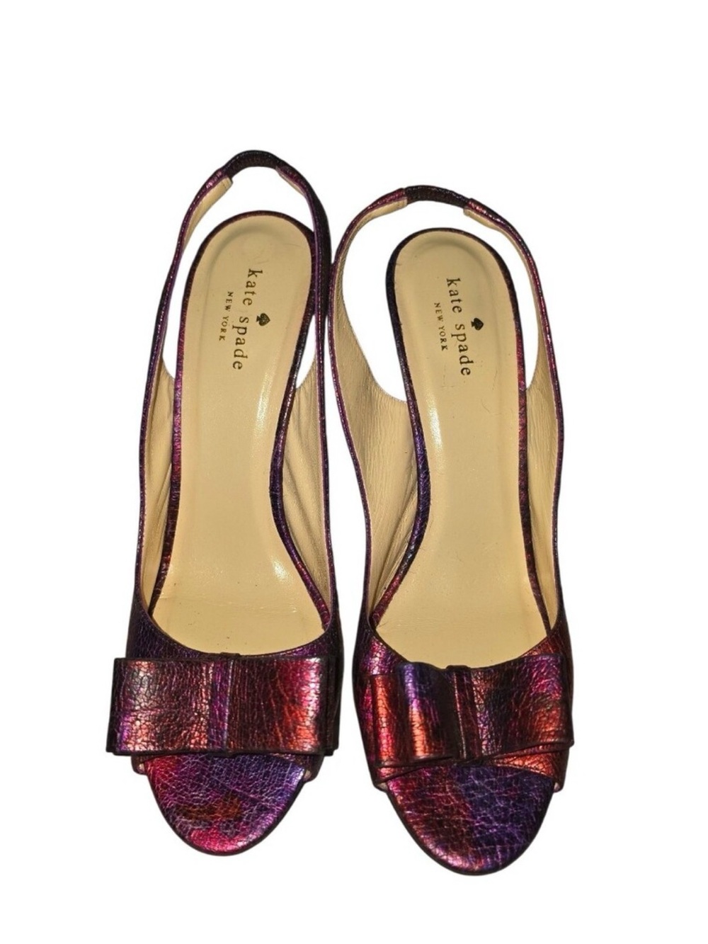 kate spade Iridescent Metallic Purple-Pink Slingback Peep-Toe Heels